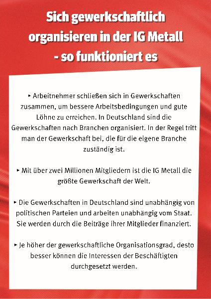 Sich gewerkschaftlich organisieren in der IG Metall - so funktioniert es
